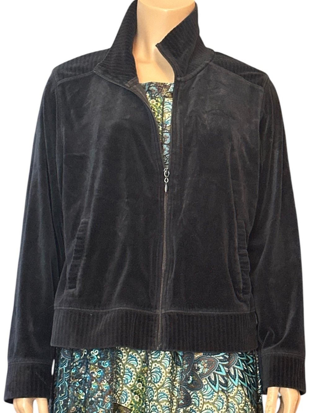 New York Laundry Black Velour Zip-Up Bomber Jacket